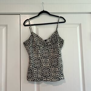 Tori Richard Women's Spaghetti Strap Blouse Cream Black‎ Brown 100% Silk Sz 12